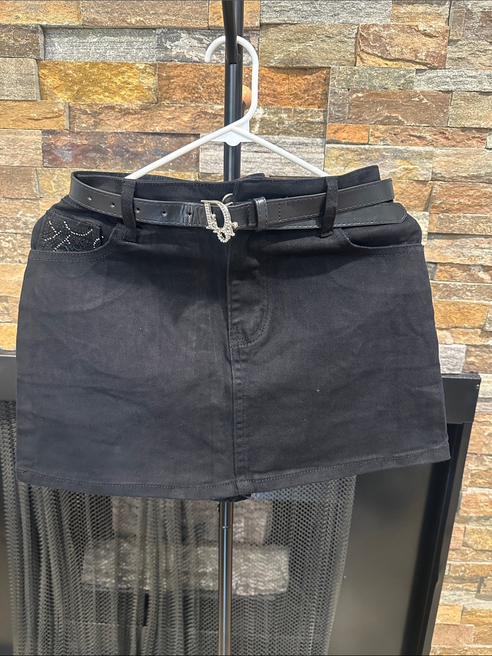 Black Women's Mini Skirt with Decorative Belt size S